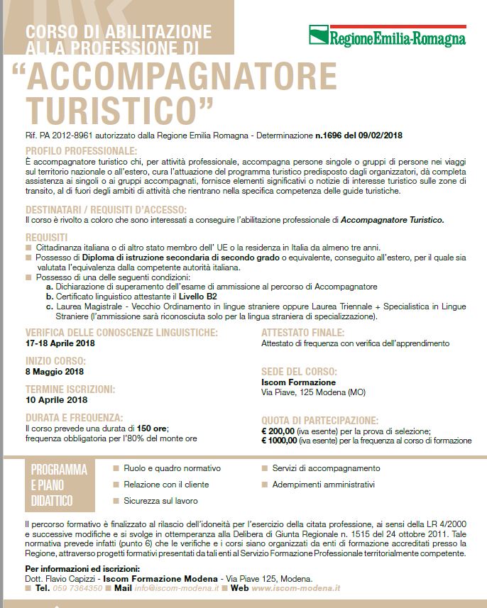 scheda corso accompagnatore turistico scheda corso accompagnatore turistico